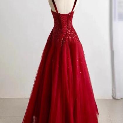 Red Evening Dress, Spaghett Strap Prom Dress, Sexy..