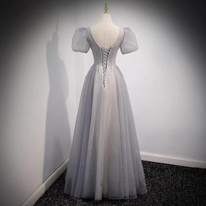 Grey Evening Dress, Fairy Prom Dress,v-neck Party..