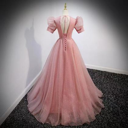 V-neck Evening Dress,pink Prom Dress,princess Ball..