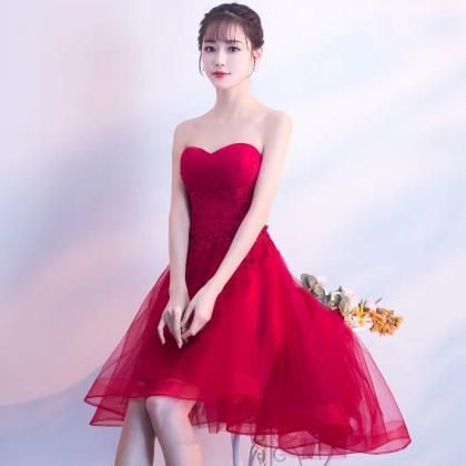 Strapless Evening Dress, Red Homeoming Dress,,..