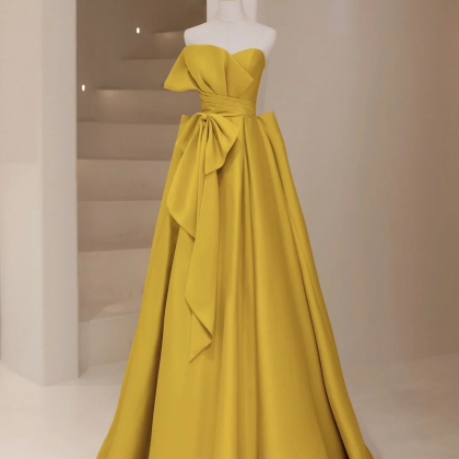 Yellow Evening Dress, Strapless Party Dress,satin..