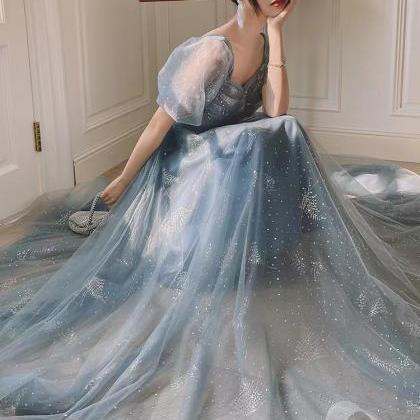 Blue Evening Dress,fairy Party Dress, Off Shoulder..