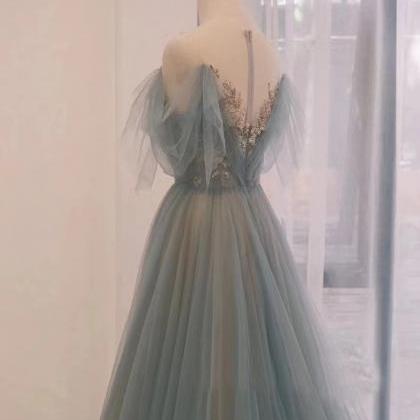 Gray Blue Party Dress, Light Luxury Prom Dress,..