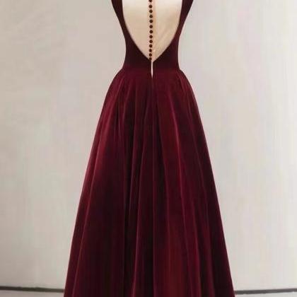 O-neck Evening Dress,sleeveless Party Dress,red..