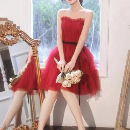 Red Evening Dress,charming Party Dress,strapless..