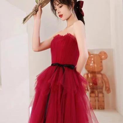 Red Evening Dress,charming Party Dress,strapless..