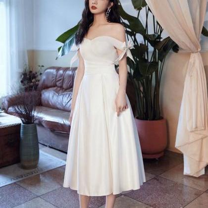 White Evening Dress,cute Party Dress,satin..