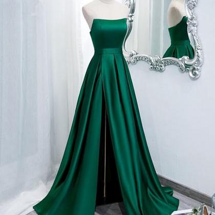 Green Evening Dress,satin Party Dress, Strapless..