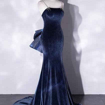 Spaghetti Strap Prom Dresses, Blue Evening..
