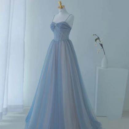 Spaghetti Strap Prom Dress,blue Party Dress,shiny..