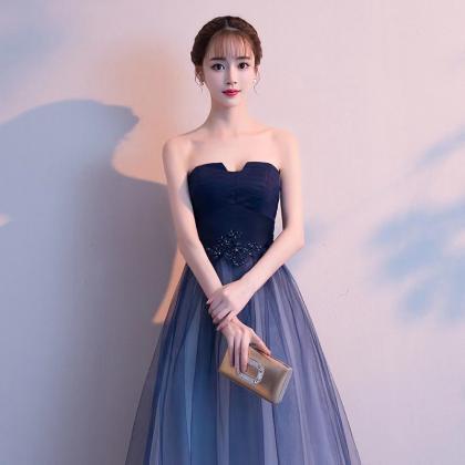 Straplesss Evening Dress, Elegant Prom Dress, Blue..