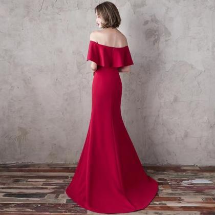 Off shoulder evening dress,red prom..