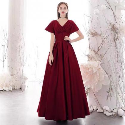 Satin evening dress, red party dres..