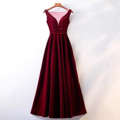 O-neck evening dress, red party dre..