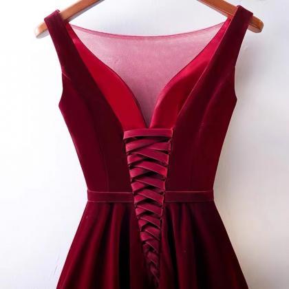 O-neck evening dress, red party dre..