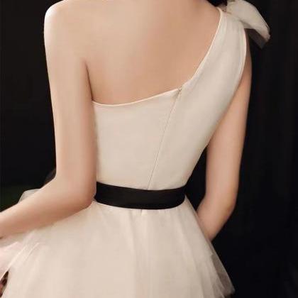 One Shoulder Prom Dress, White Evening Dress,cute..