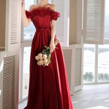 Off Shoulder Prom Dress, Chic Red Evening..