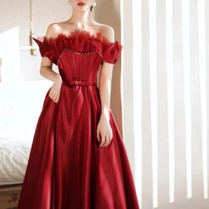 Off Shoulder Prom Dress, Chic Red Evening..