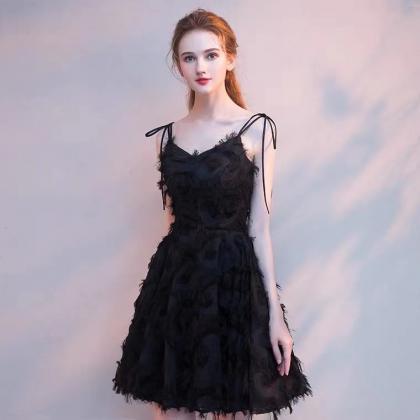 Spaghetti Strap Party Dress,black Dress,cute..