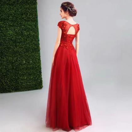 Cap Sleeve Prom Dress,red Dress,charming Formal..