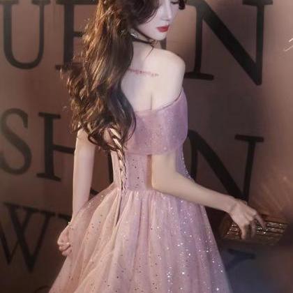 Girl Party Dress, Pink Prom Dress,off Shoulder..