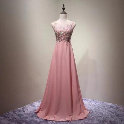 Sleeveless Prom Dress, Pink Party Dress, Elegant..