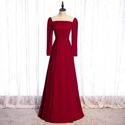 Long Sleeve Prom Dress, Red Party Dress, Elegant..
