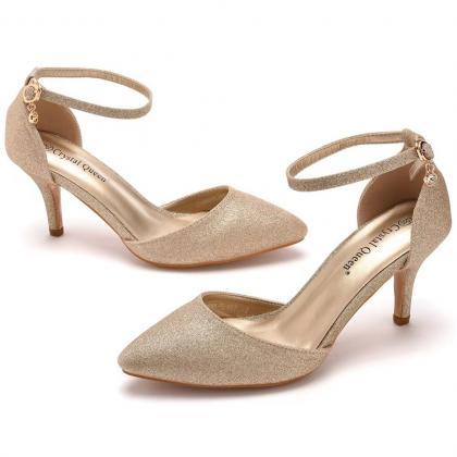 Pointy Heel Sandals, Gold Sequined Pointy Sandals,..