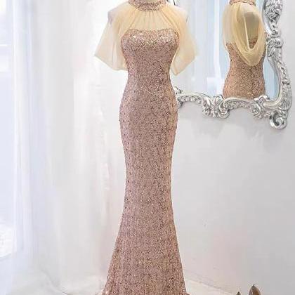 Gold Prom Dress,, Halter Neck Party Dress,sexy..