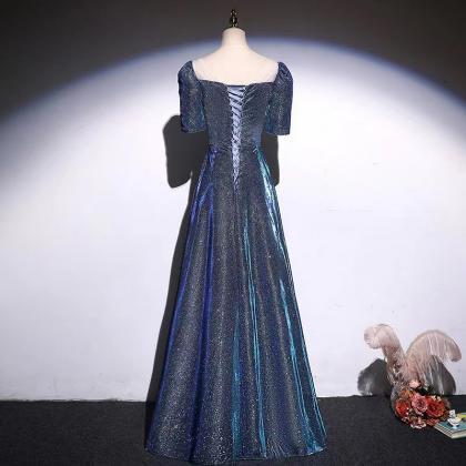 Blue Prom Dress,, Off-shoulder Party Dress, Shiny..