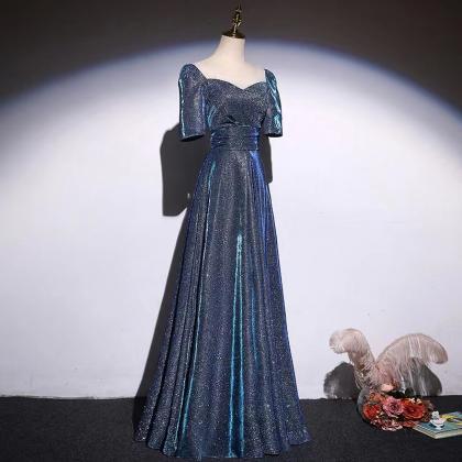 Blue Prom Dress,, Off-shoulder Party Dress, Shiny..
