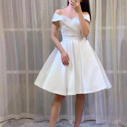 White Prom Dress,, Off-shoulder Party Dress, Cute..