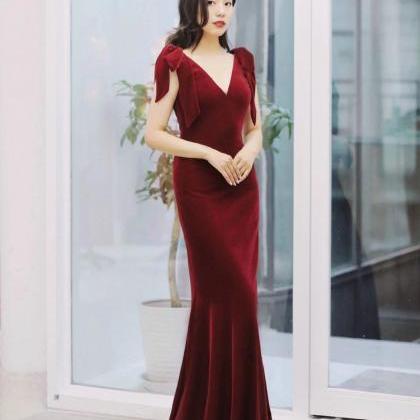 Red Prom Dress, Elegant Party Dress,velvet Bodycon..