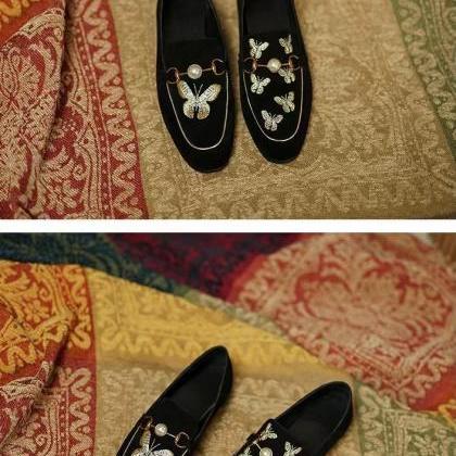 New, embroidered bees, loafers, fla..