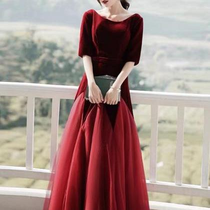 Long Sleeve Prom Dress, Red Evening Dress,velvet..