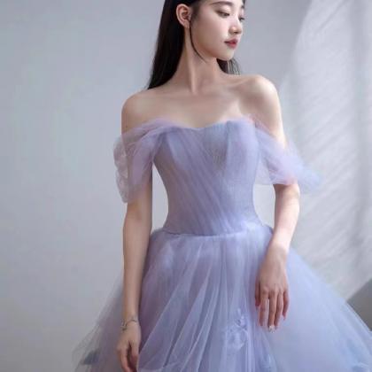 Lavender Prom Dress, Strapless Evening Dress,fairy..