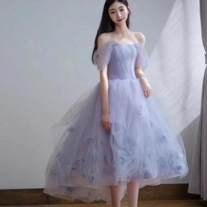 Lavender Prom Dress, Strapless Evening Dress,fairy..