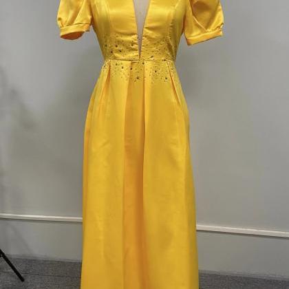 Yellow prom dresses,v-neck evening ..