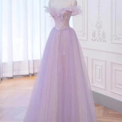 Purple Prom Dress, Off Shoulder Evening..
