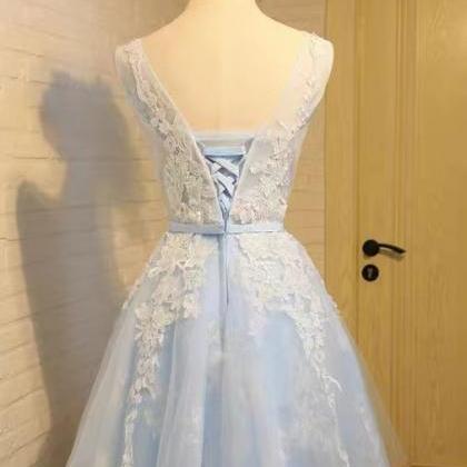 Sleeveless Homecoming Dress,light Blue Prom..