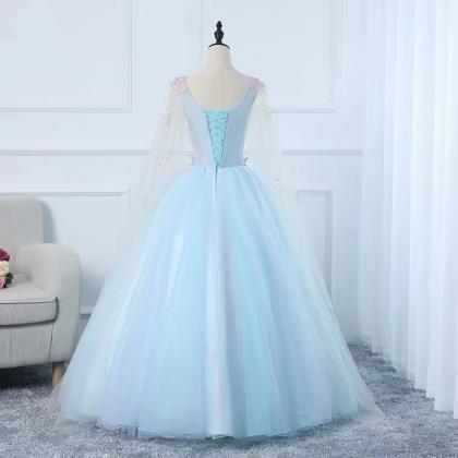 V-neck Quinceanera Dress, light Blue Prom Dress..
