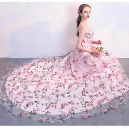 Strapless Party Dress ,tulle Floral Evening..