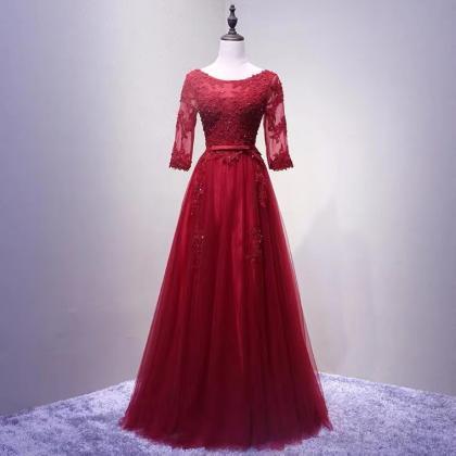 O-neck Prom Dress,red Party Dress, Elegant Evening..