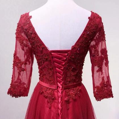 O-neck Prom Dress,red Party Dress, Elegant Evening..
