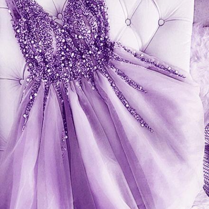 V-neck Homecoming Dress, Cute Prom Dress,purple..
