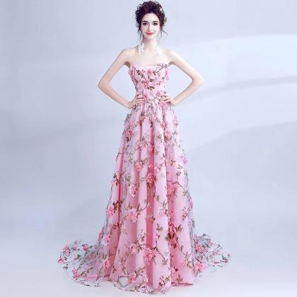 Strapless Party Dress ,tulle Floral Evening..