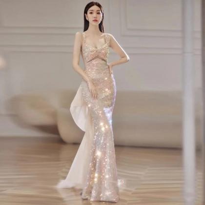 Shinny Party Dress,sexy Prom Dress,gold Evening..