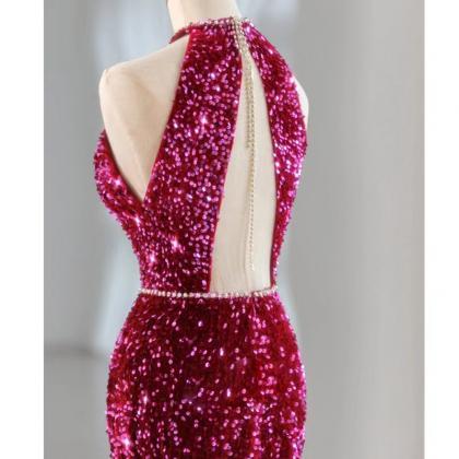 Shinny Party Dress,sexy Prom Dress,rose Red..