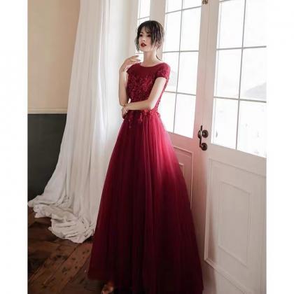 Elegant Prom Dress,red Formal Dress,cap Sleeve..