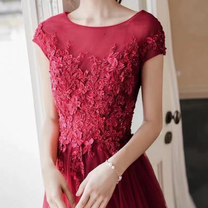 Elegant Prom Dress,red Formal Dress,cap Sleeve..